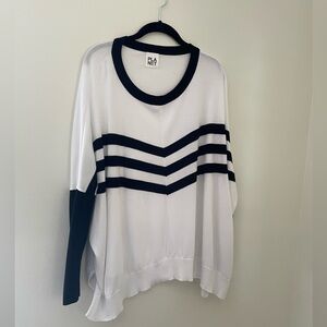 PLANET by Lauren G Pima cotton black and white stripe v neck sweater top O/S